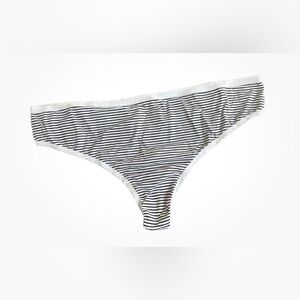 Cacique Black and White Striped Cotton Thong Panty